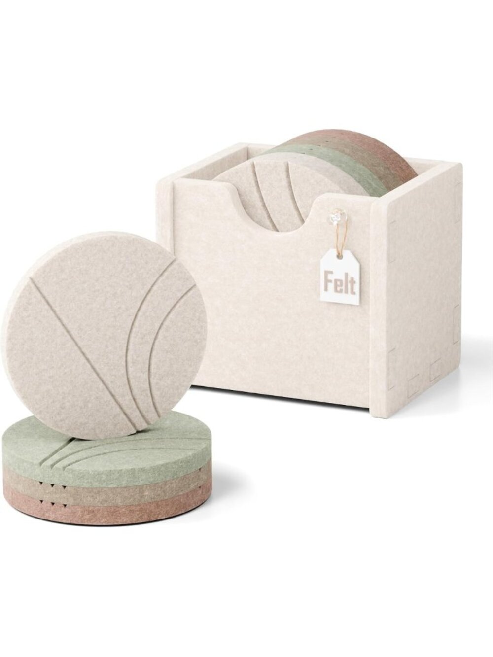 Boho Felt Coasters Set of 8 with Holder | Stylish Drink Protectors for Home